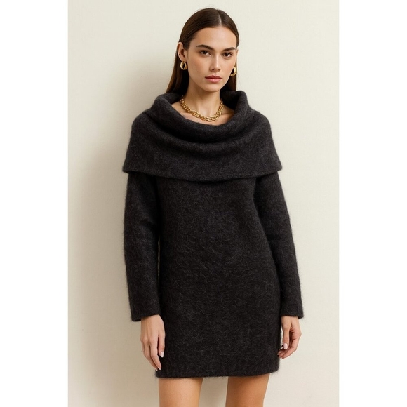 Banana Republic Alpaca Blend Cowl Neck Sweater Dress Black Women’s M Soft Cozy - Picture 13 of 14